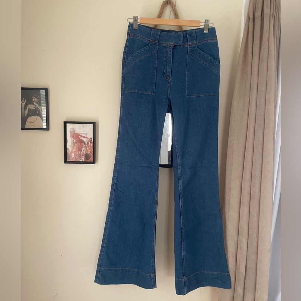 Stretch denim flared pants
